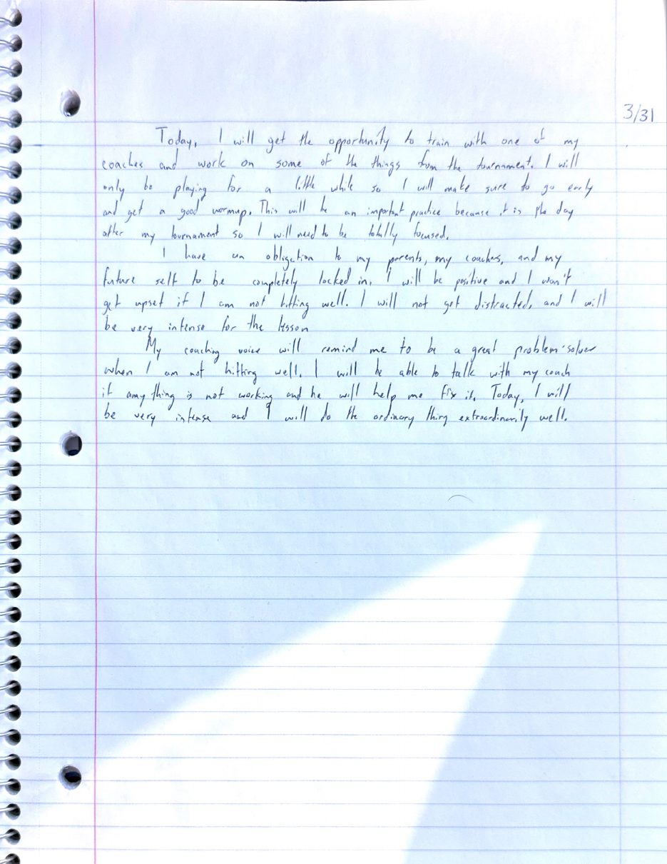 Scan of the handwritten notebook page, March 31, 2024