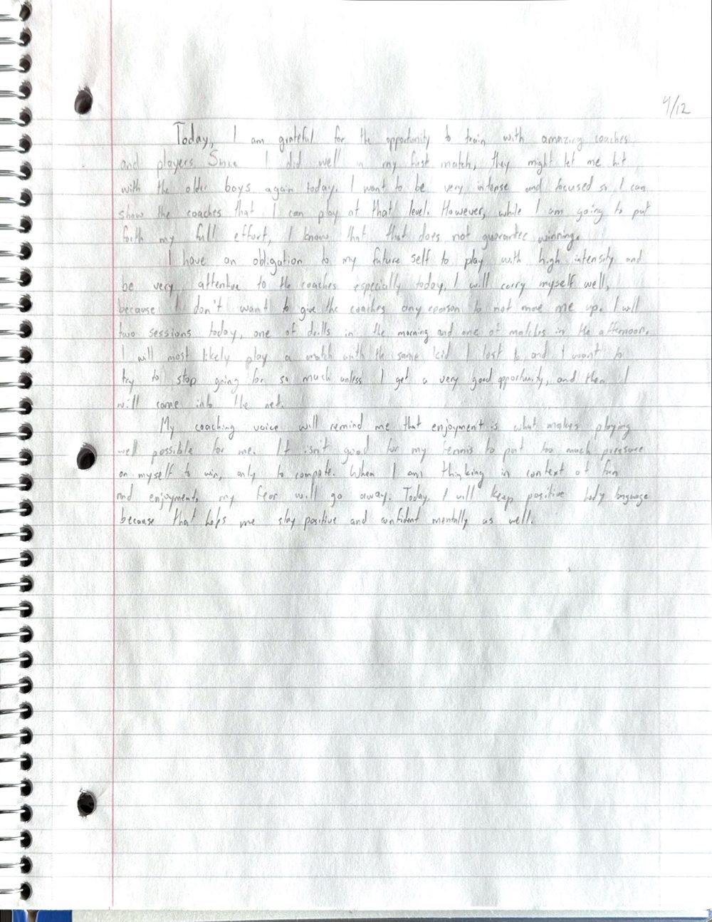 Scan of the handwritten notebook page, April 12, 2024