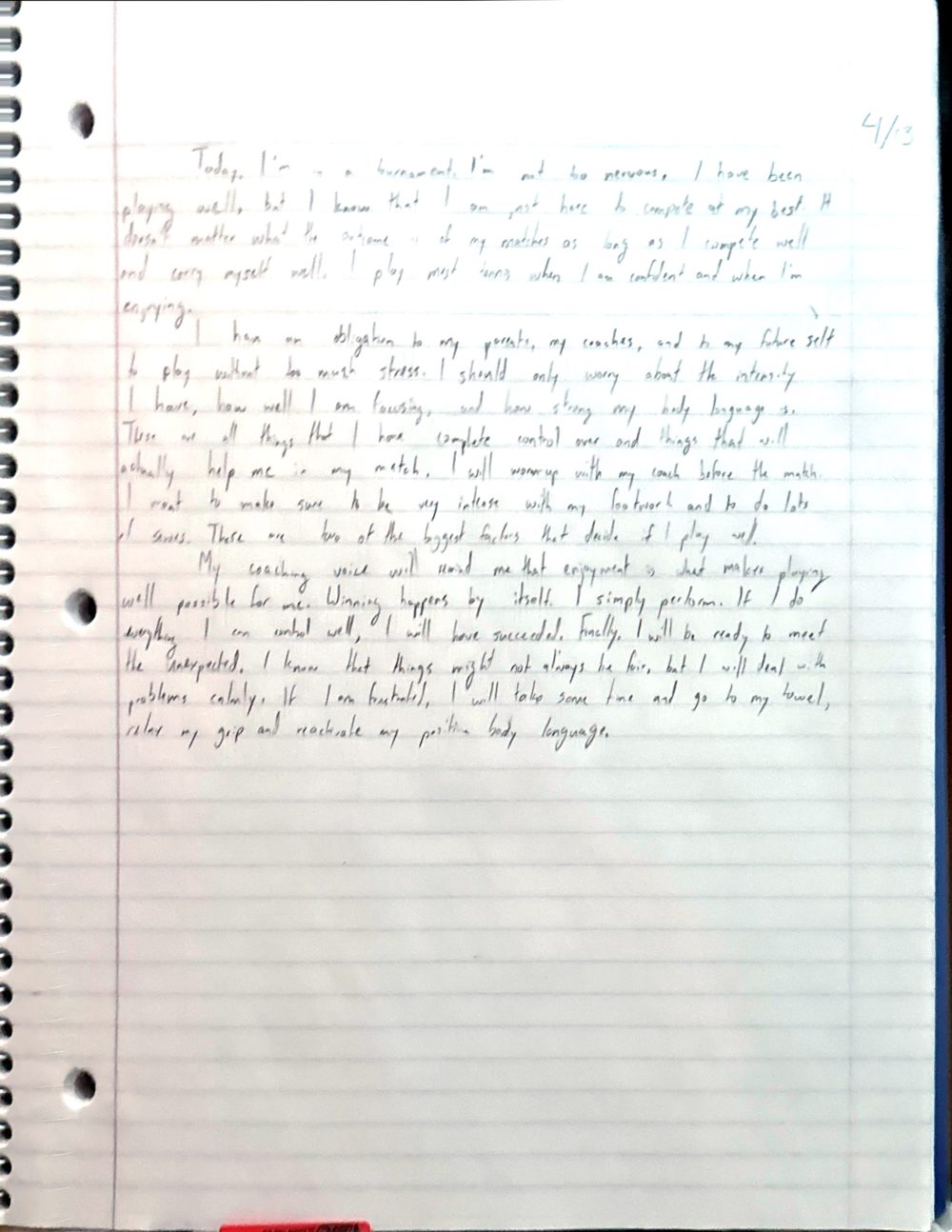 Scan of the handwritten notebook page, April 13, 2024
