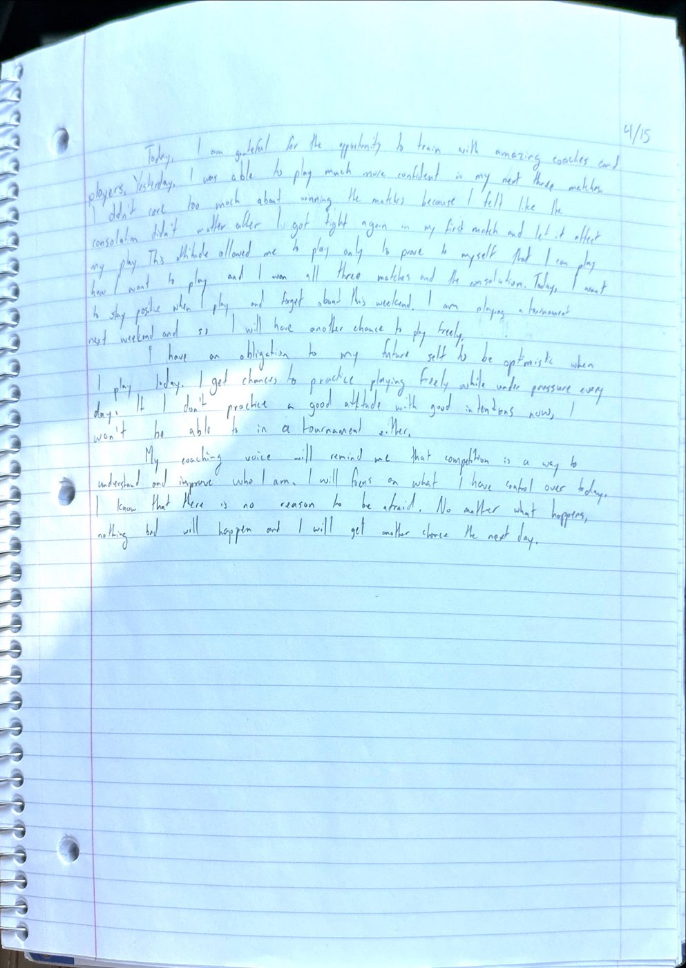 Scan of the handwritten notebook page, April 15, 2024