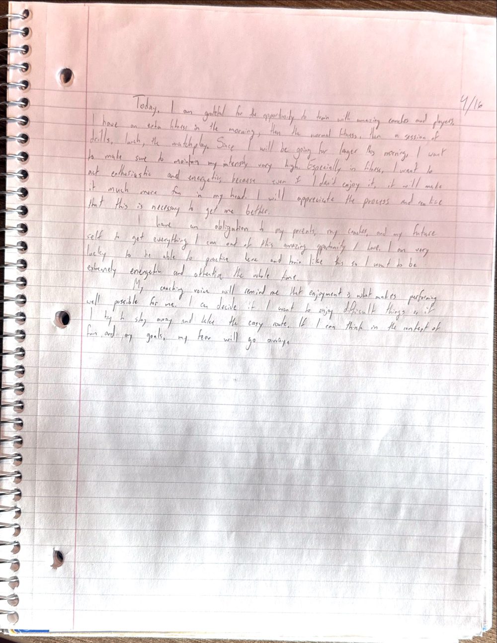 Scan of the handwritten notebook page, April 16, 2024