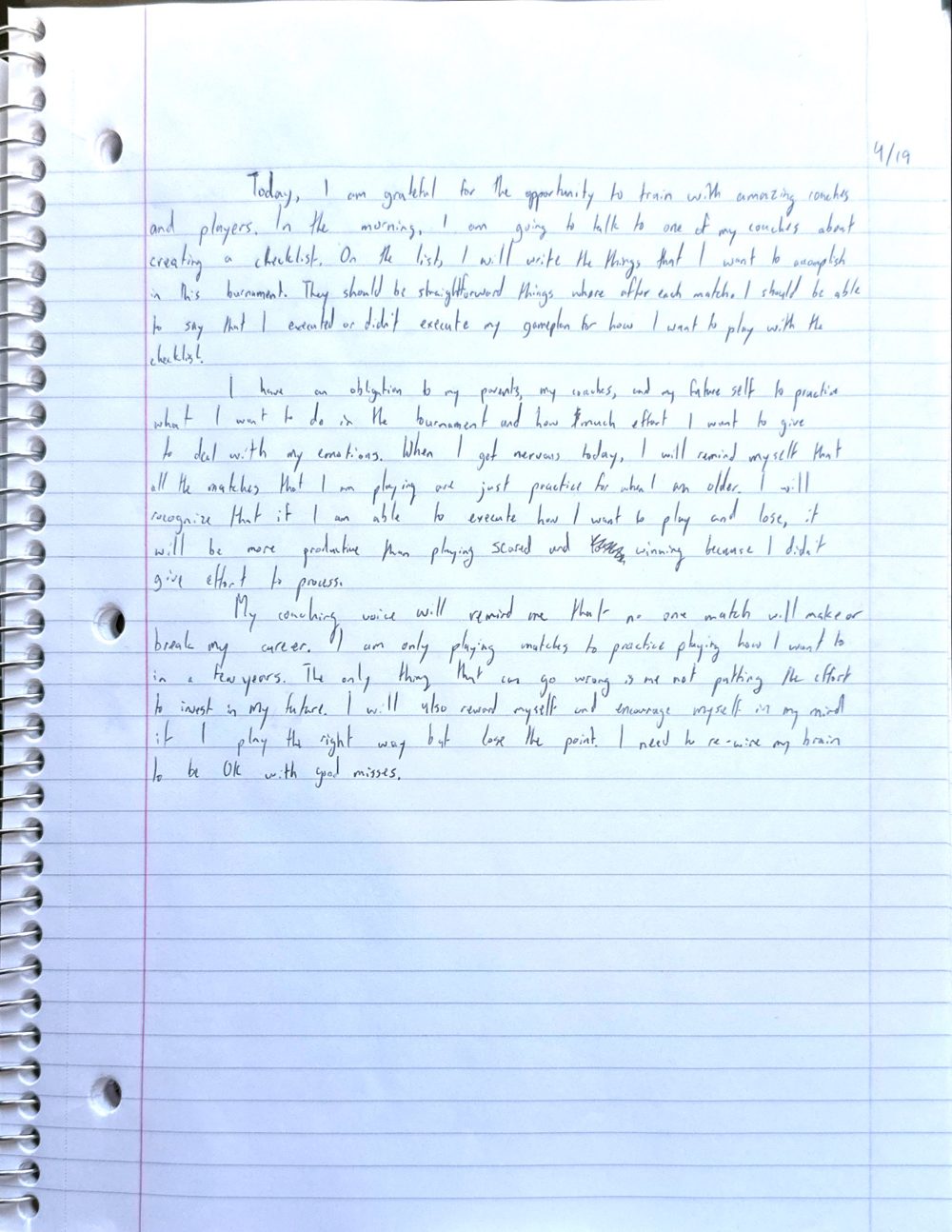 Scan of the handwritten notebook page, April 19, 2024