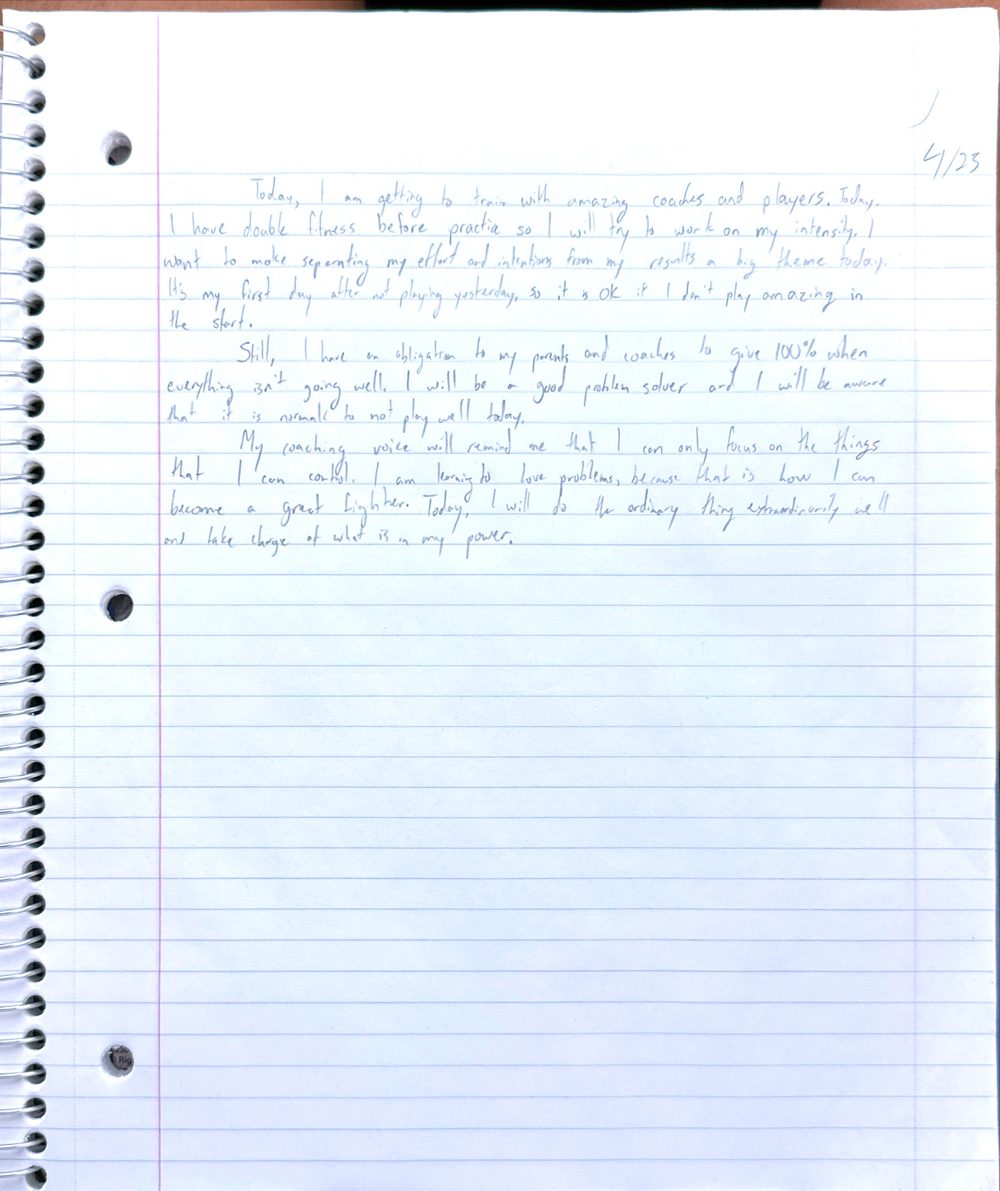 Scan of the handwritten notebook page, April 23, 2024