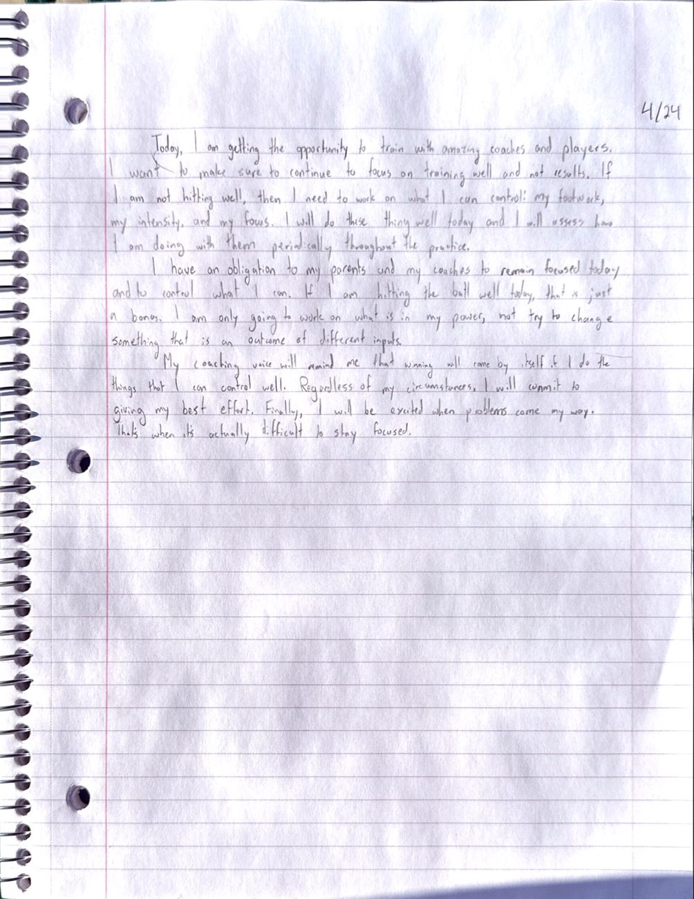 Scan of the handwritten notebook page, April 24, 2024