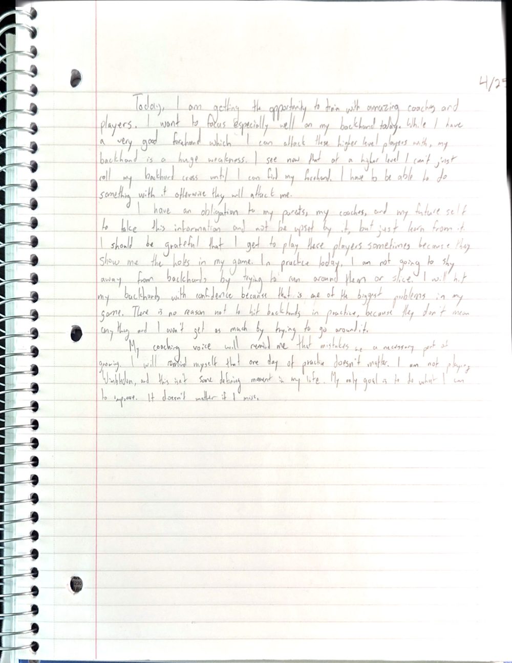 Scan of the handwritten notebook page, April 25, 2024