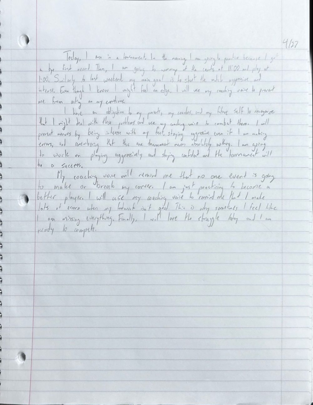 Scan of the handwritten notebook page, April 27, 2024