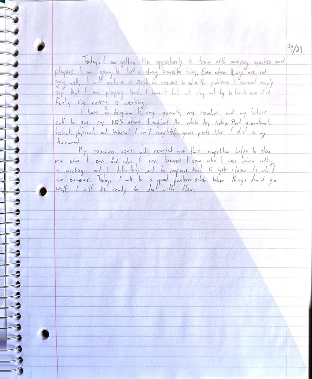 Scan of the handwritten notebook page, April 29, 2024