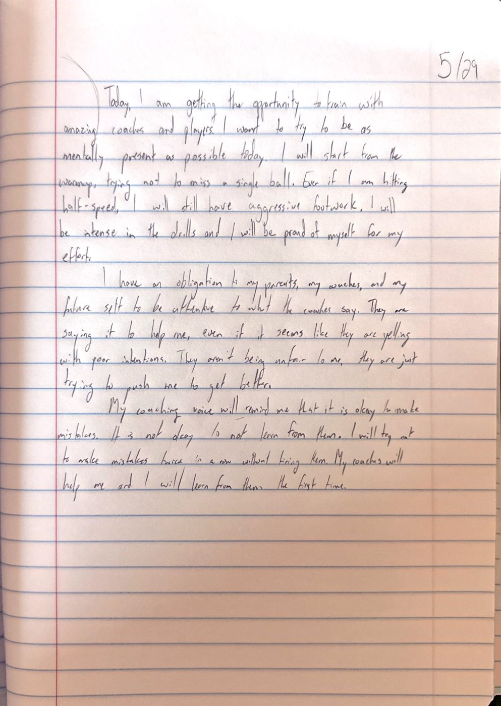 Scan of the handwritten notebook page, May 29, 2024