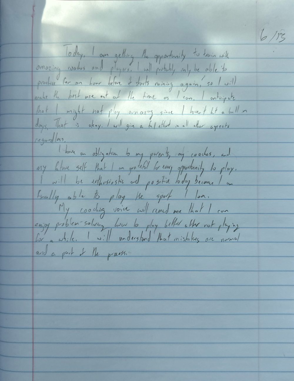Scan of the handwritten notebook page, June 13, 2024