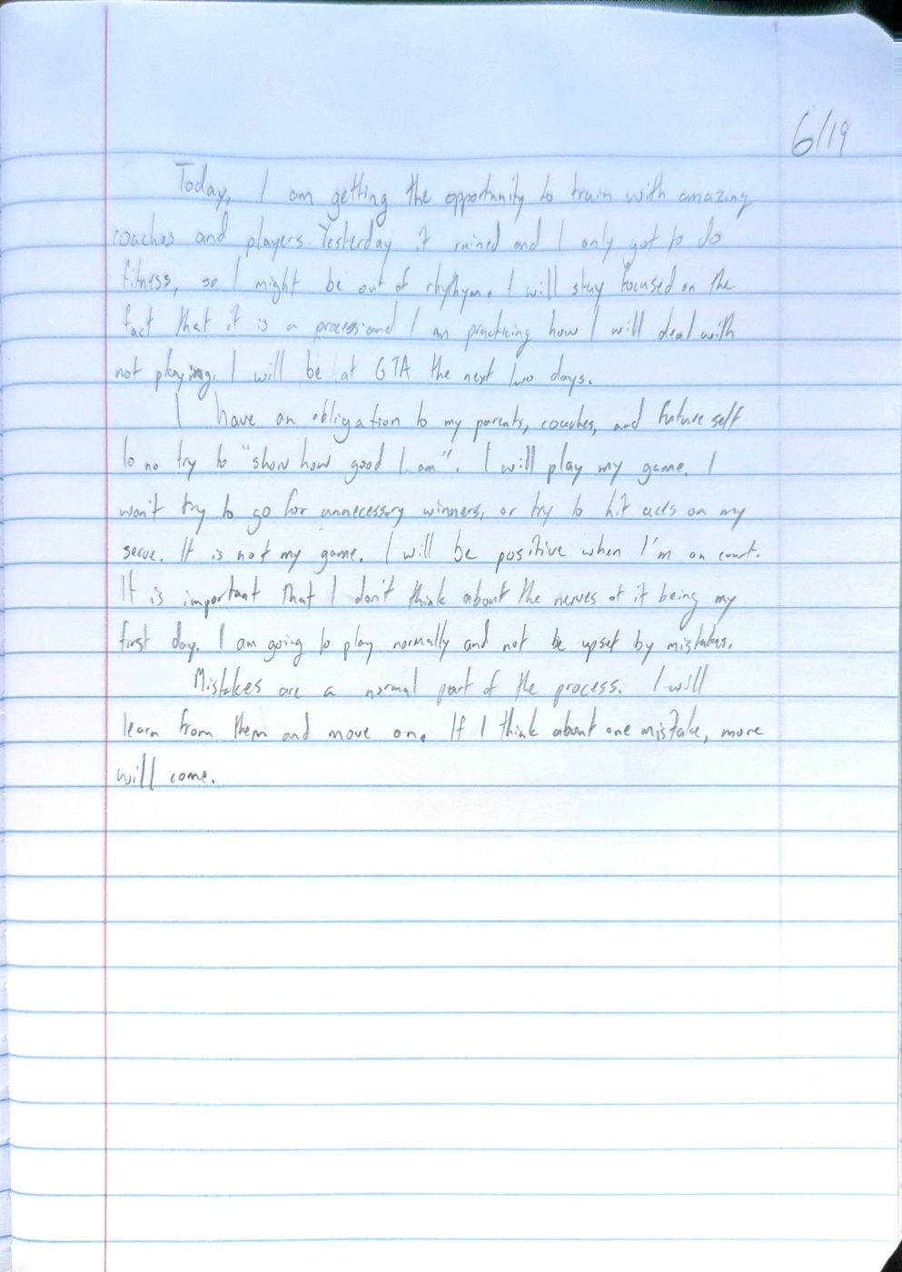 Scan of the handwritten notebook page, June 19, 2024