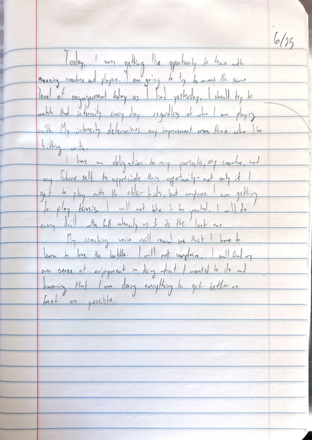 Scan of the handwritten notebook page, June 25, 2024