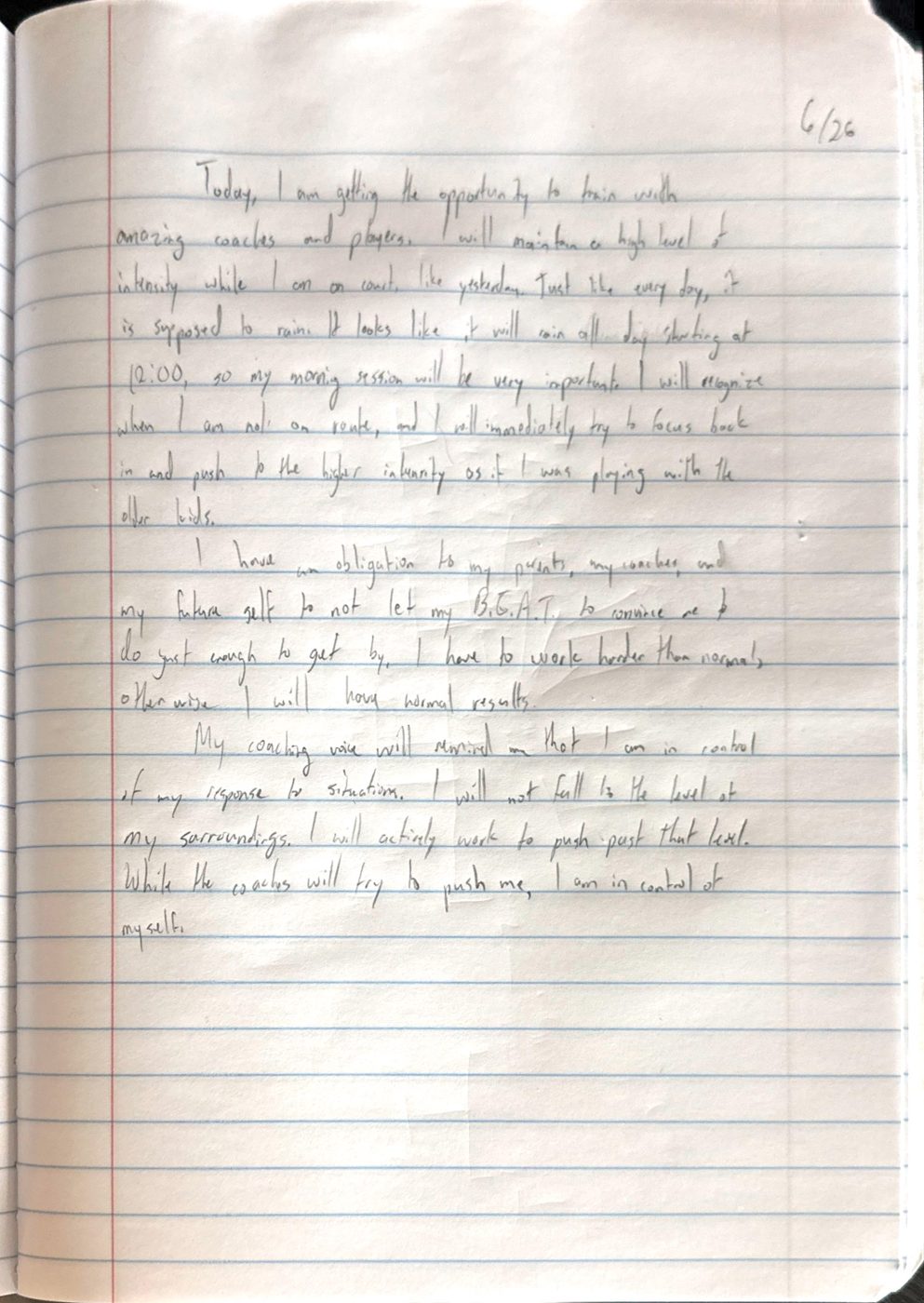 Scan of the handwritten notebook page, June 26, 2024
