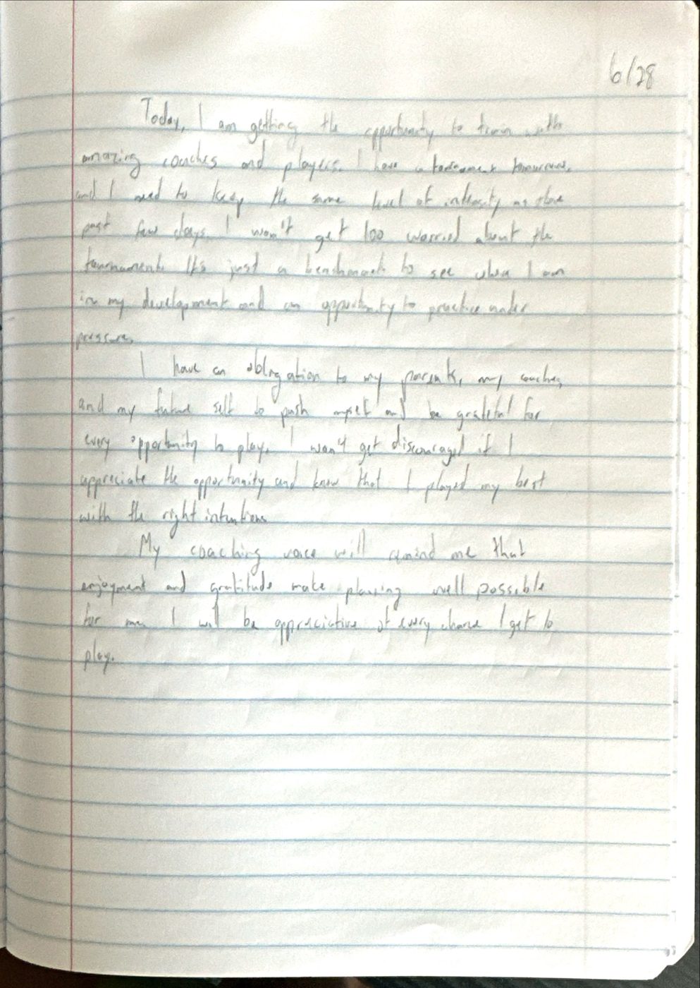 Scan of the handwritten notebook page, June 28, 2024