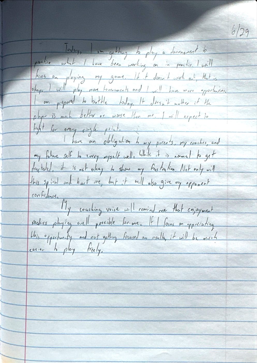 Scan of the handwritten notebook page, June 29, 2024