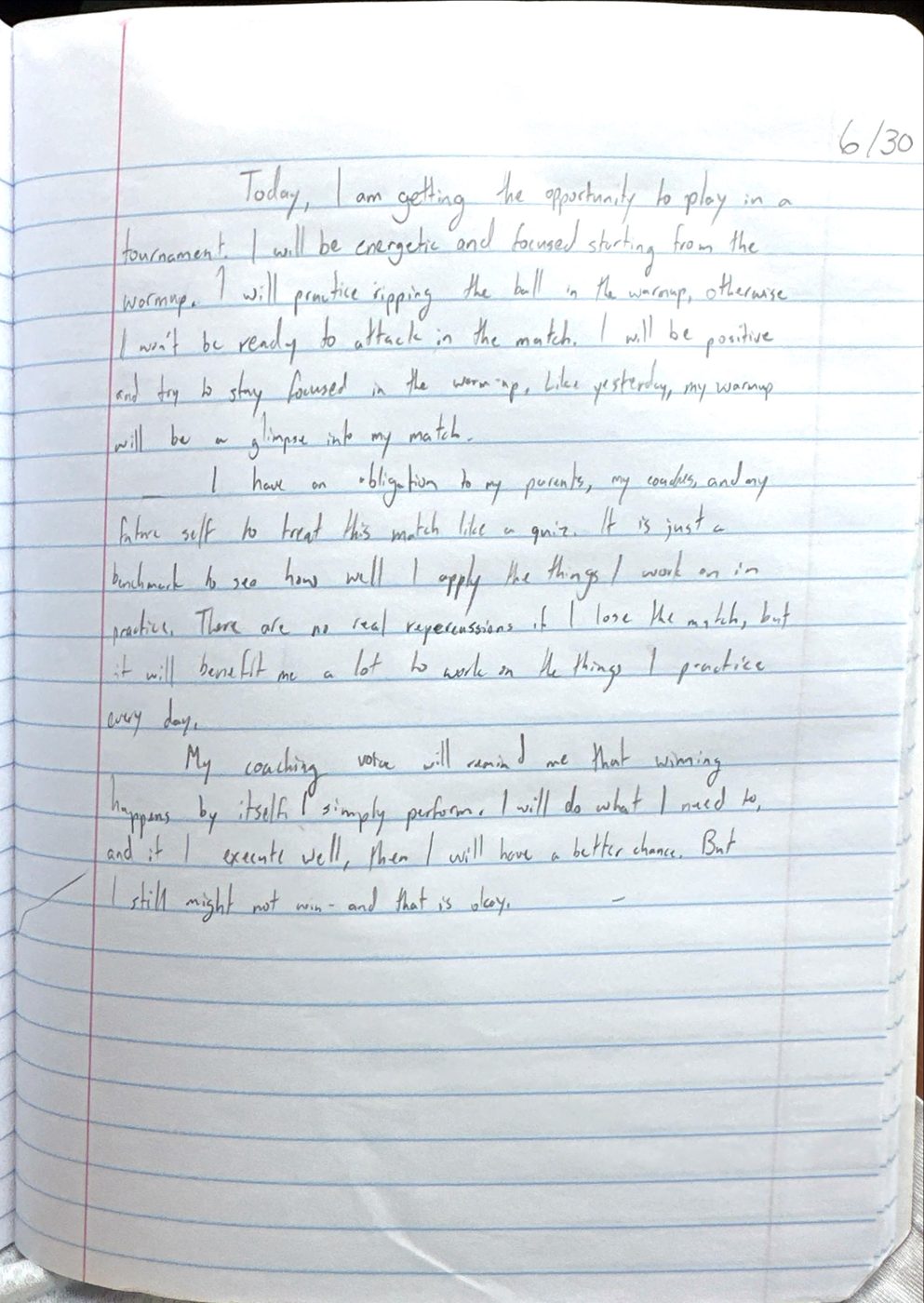Scan of the handwritten notebook page, June 30, 2024