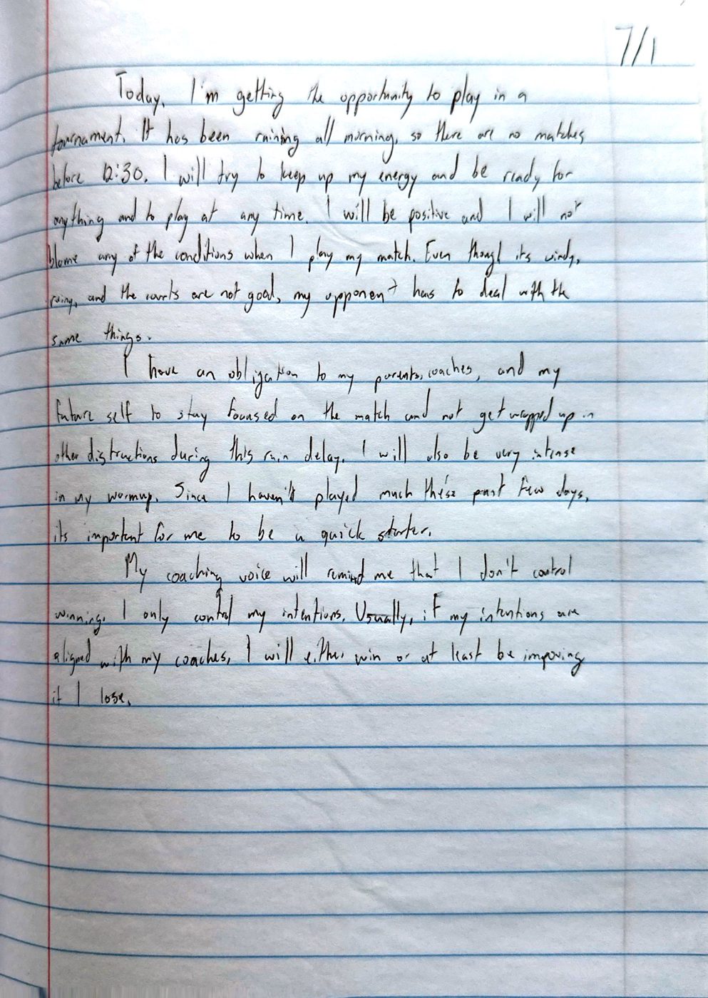 Scan of the handwritten notebook page, July 1, 2024