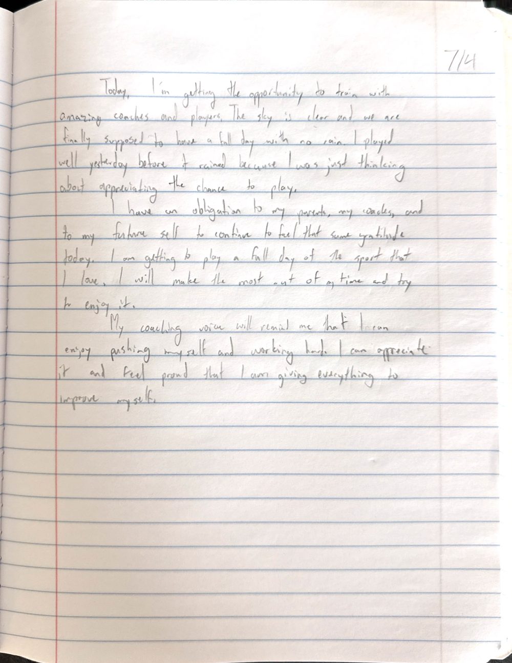 Scan of the handwritten notebook page, July 4, 2024