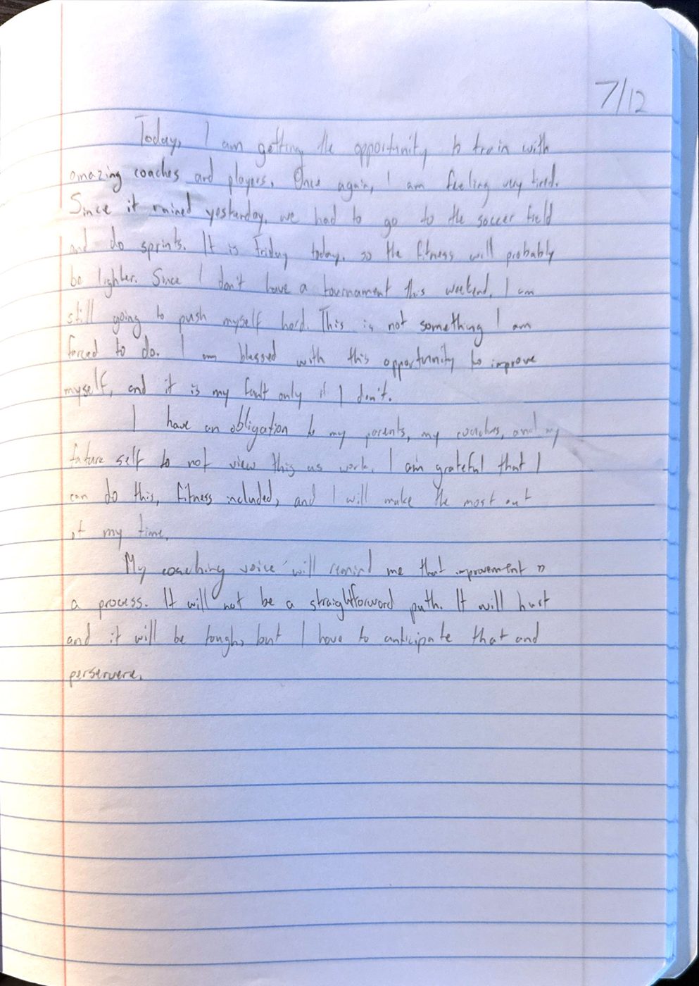 Scan of the handwritten notebook page, July 12, 2024