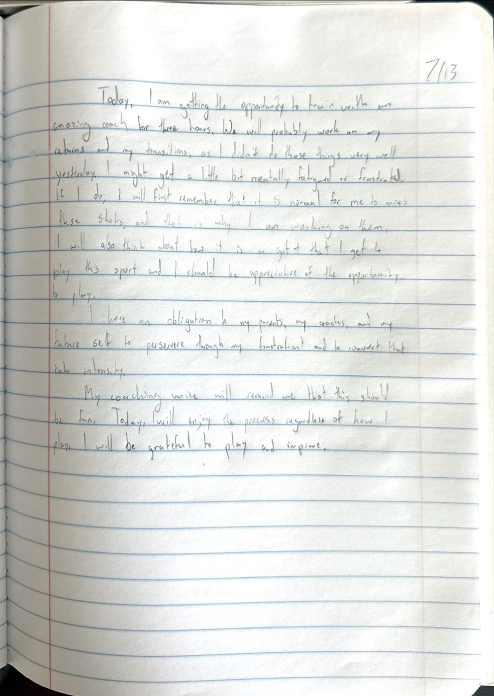 Scan of the handwritten notebook page, July 13, 2024