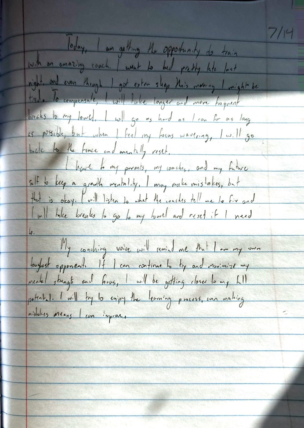 Scan of the handwritten notebook page, July 14, 2024