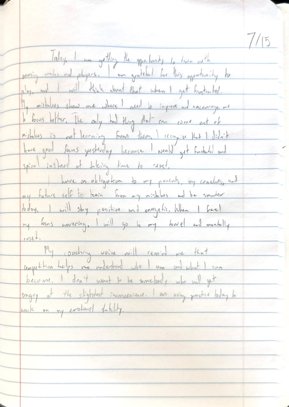 Scan of the handwritten notebook page, July 15, 2024