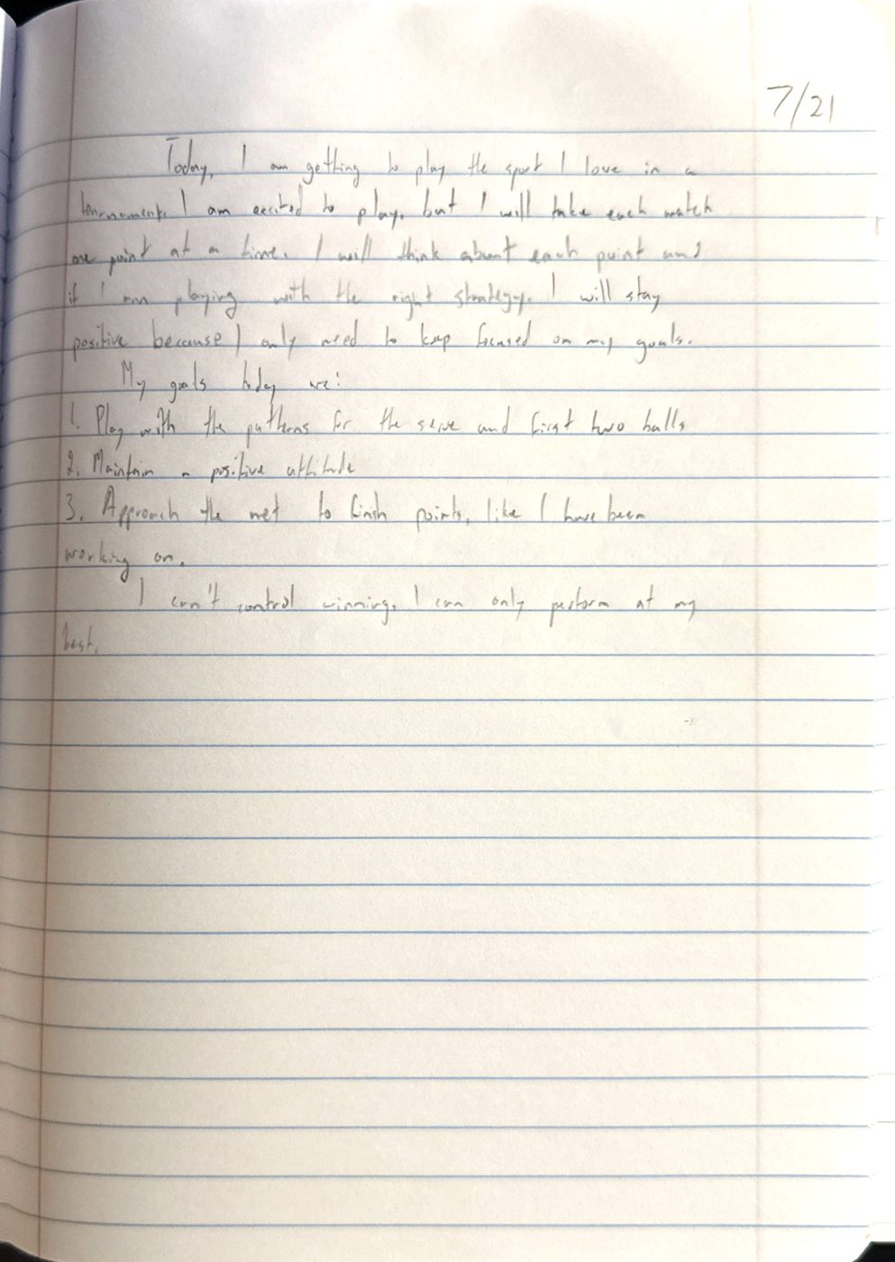 Scan of the handwritten notebook page, July 21, 2024