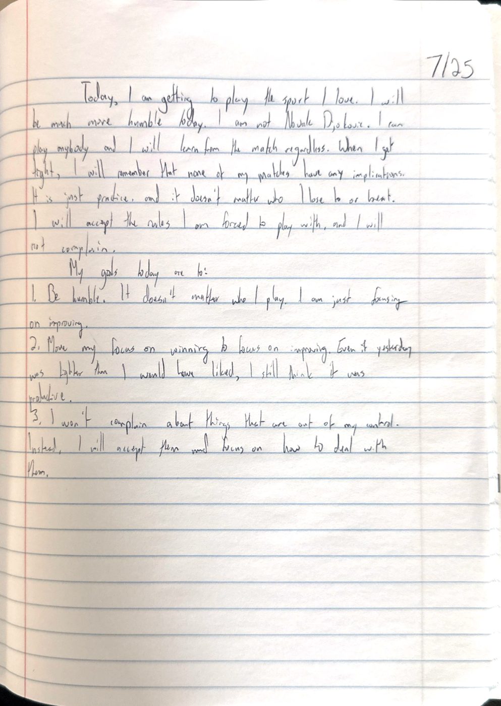 Scan of the handwritten notebook page, July 25, 2024