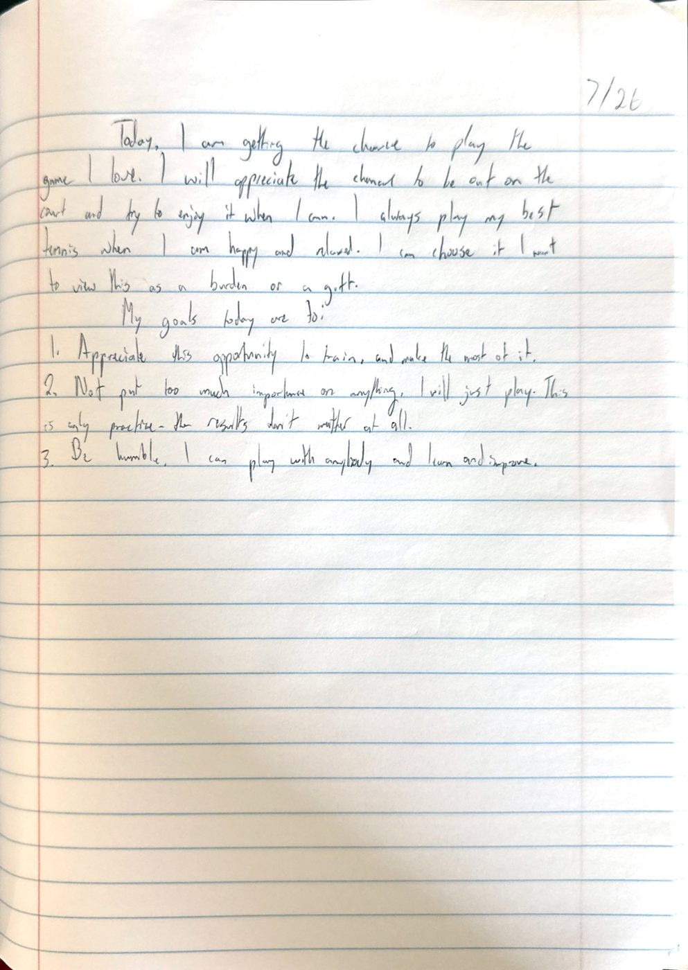 Scan of the handwritten notebook page, July 26, 2024