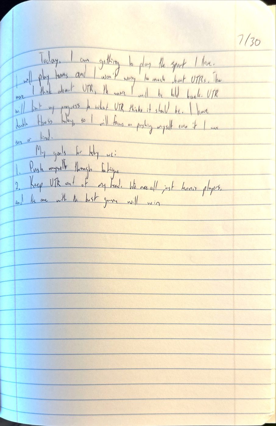 Scan of the handwritten notebook page, July 30, 2024