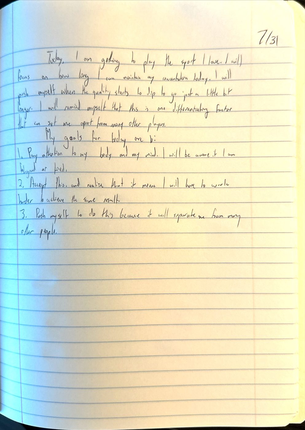Scan of the handwritten notebook page, July 31, 2024