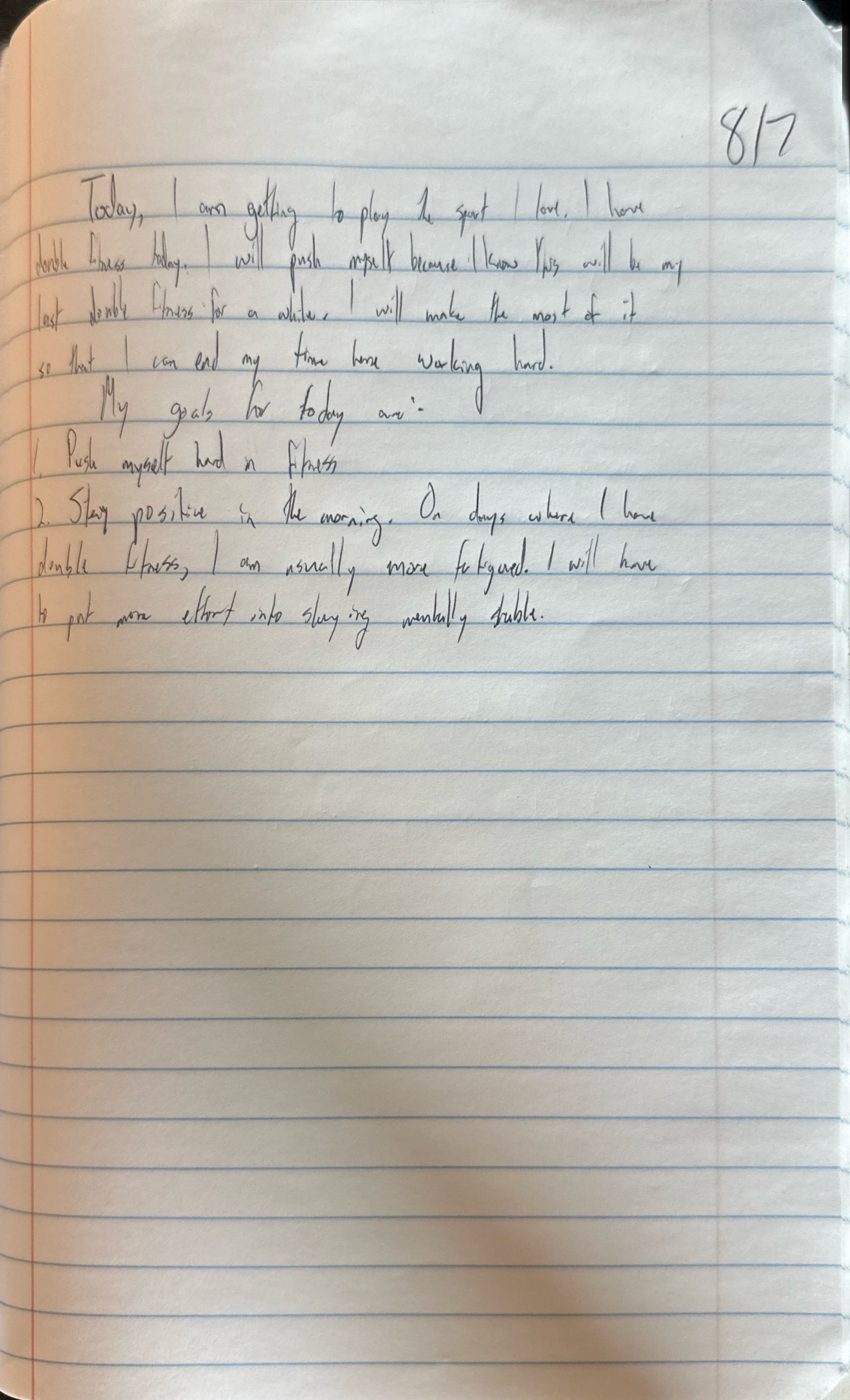 Scan of the handwritten notebook page, August 7, 2024