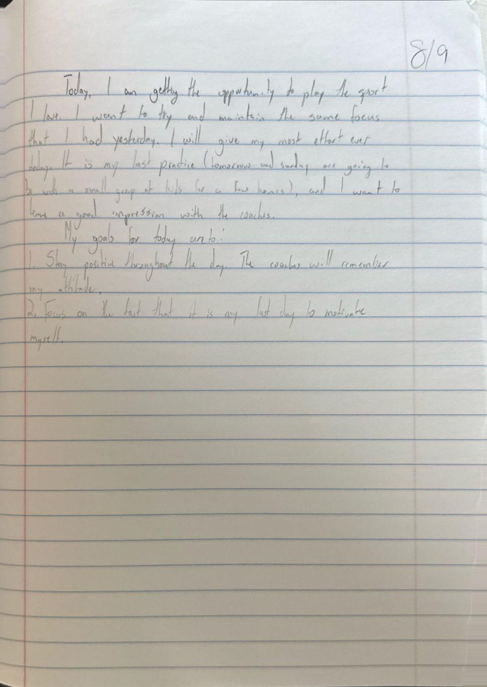 Scan of the handwritten notebook page, August 9, 2024