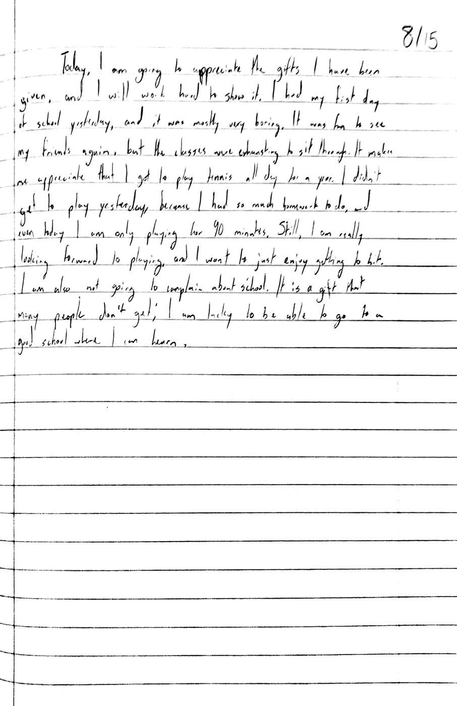 Scan of the handwritten notebook page, August 15, 2024