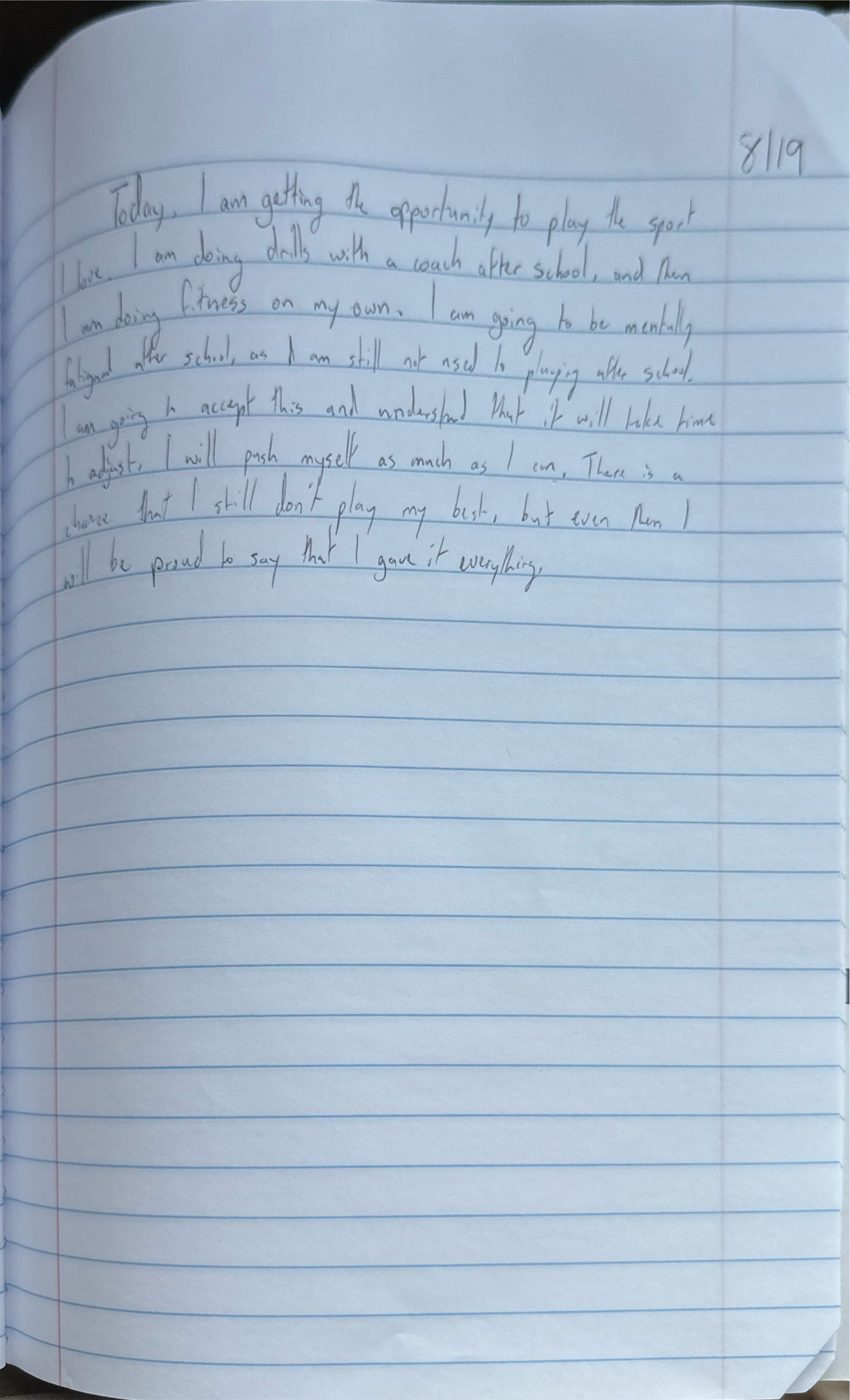 Scan of the handwritten notebook page, August 19, 2024