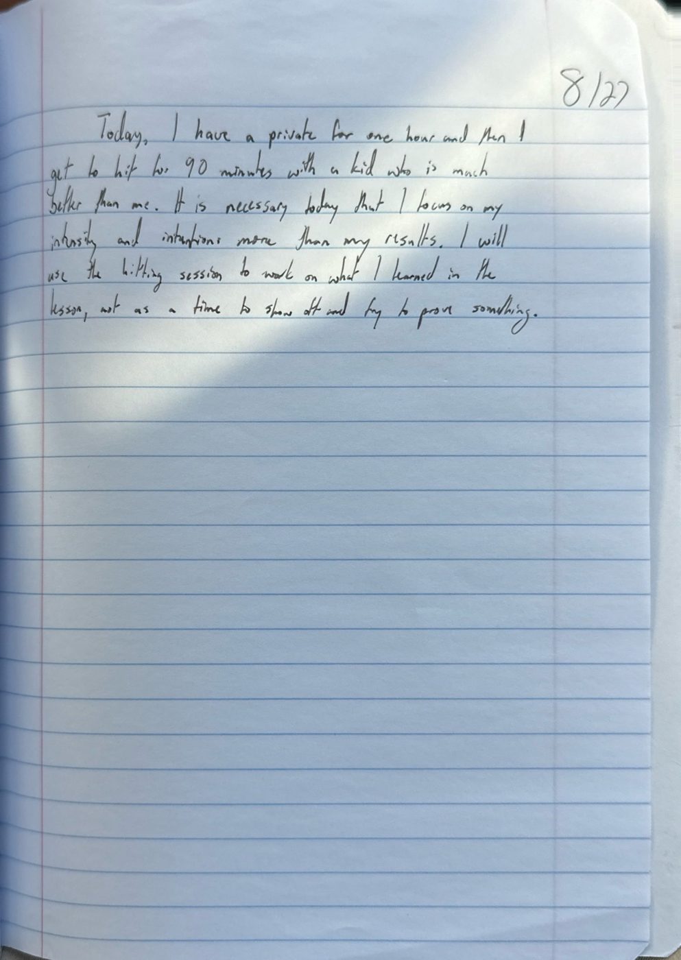 Scan of the handwritten notebook page, August 27, 2024