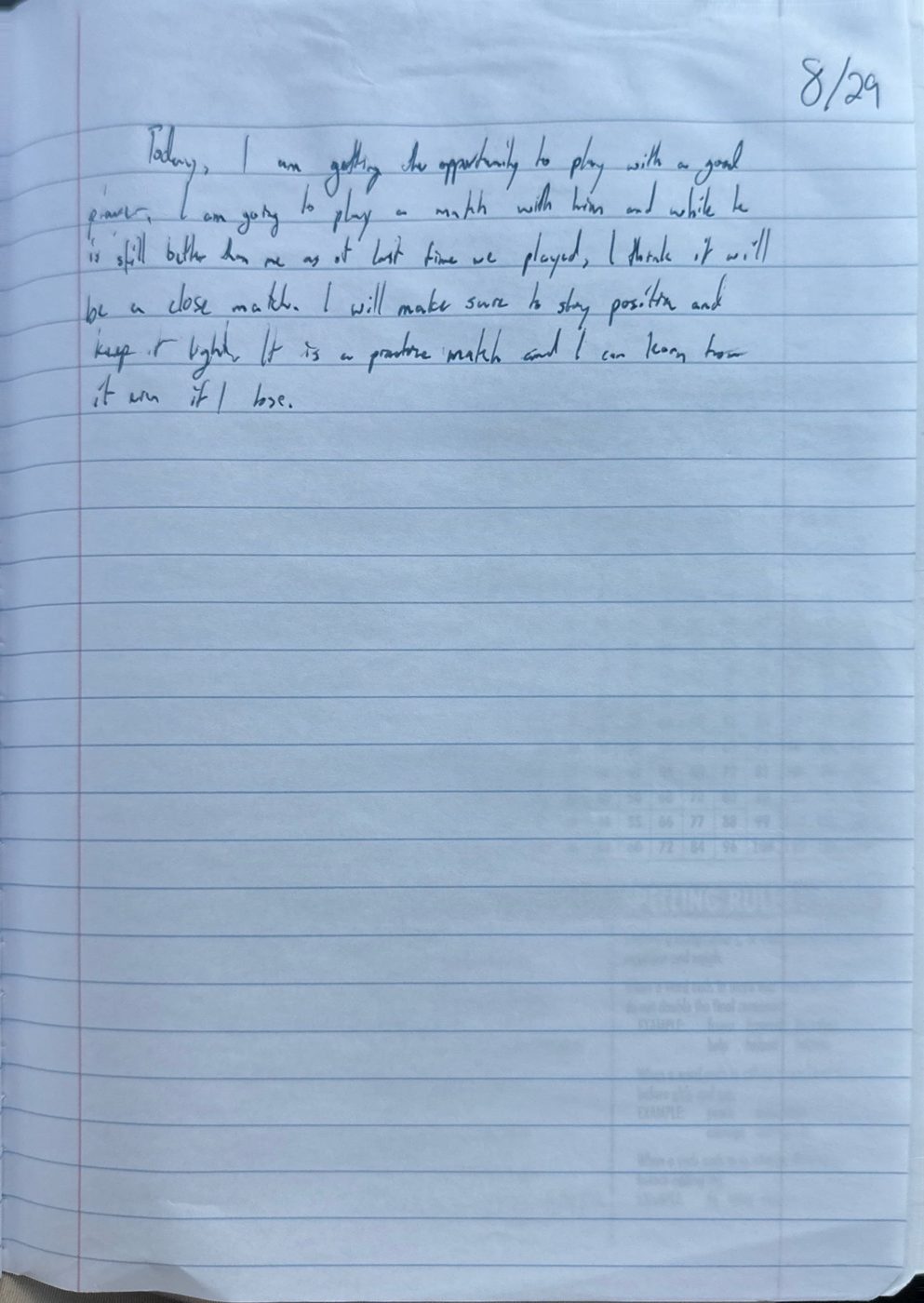 Scan of the handwritten notebook page, August 29, 2024