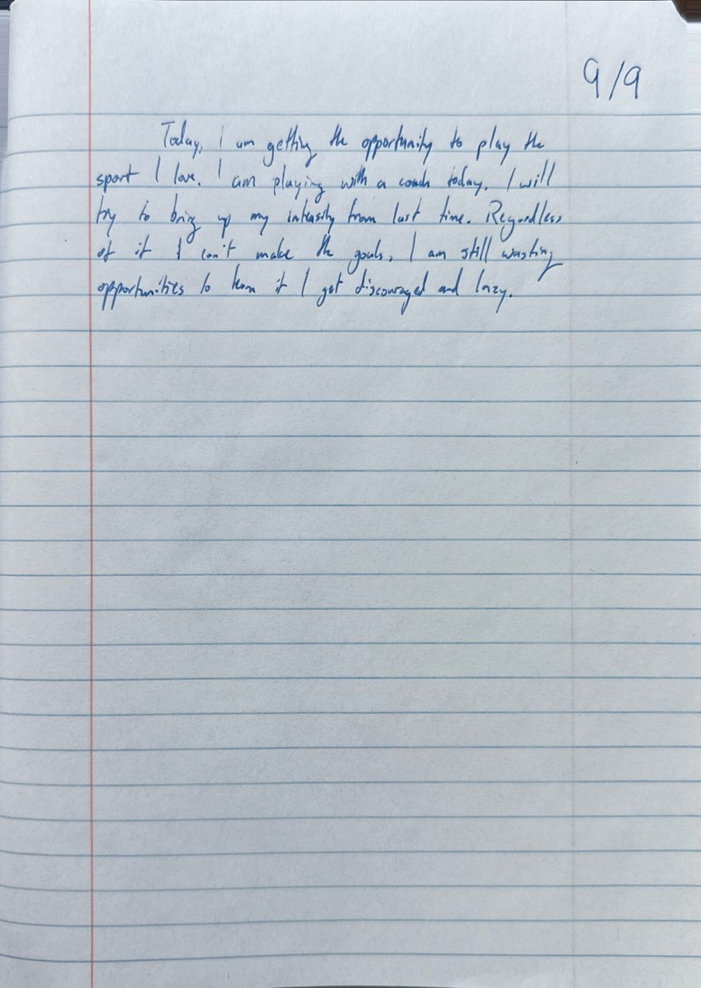 Scan of the handwritten notebook page, September 9, 2024