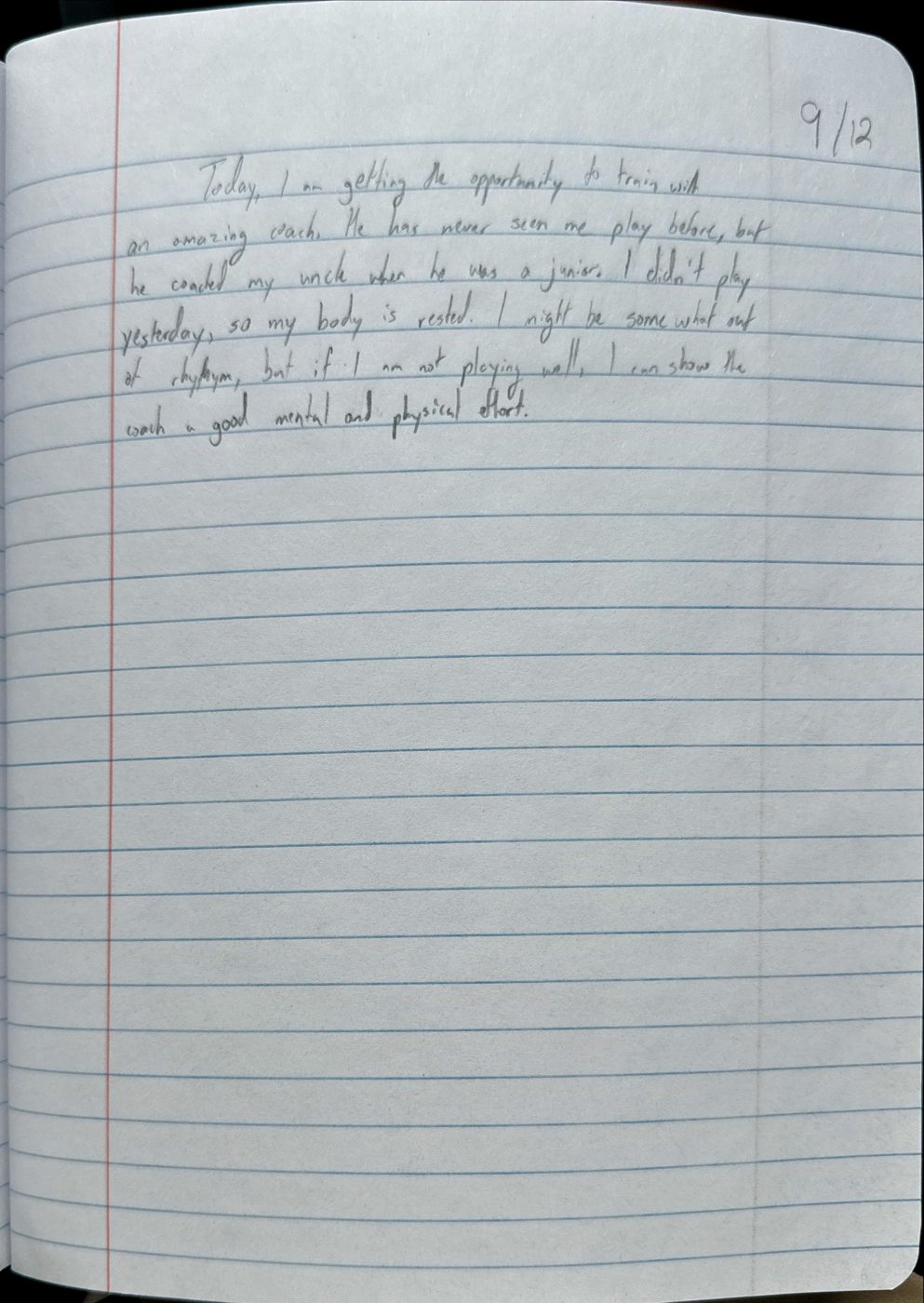 Scan of the handwritten notebook page, September 12, 2024