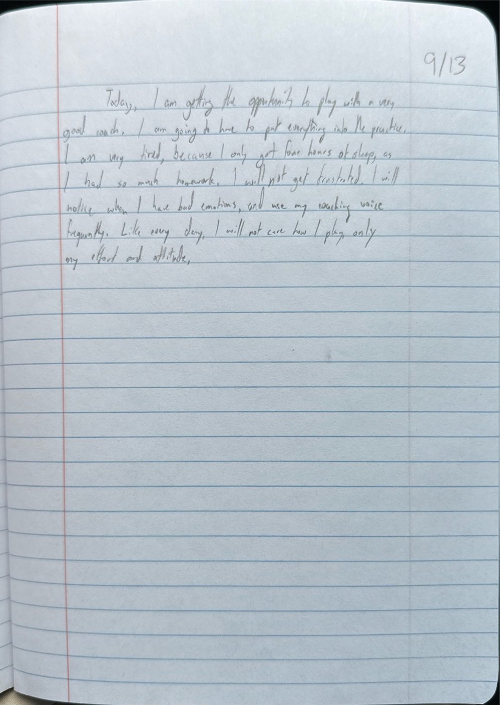 Scan of the handwritten notebook page, September 13, 2024