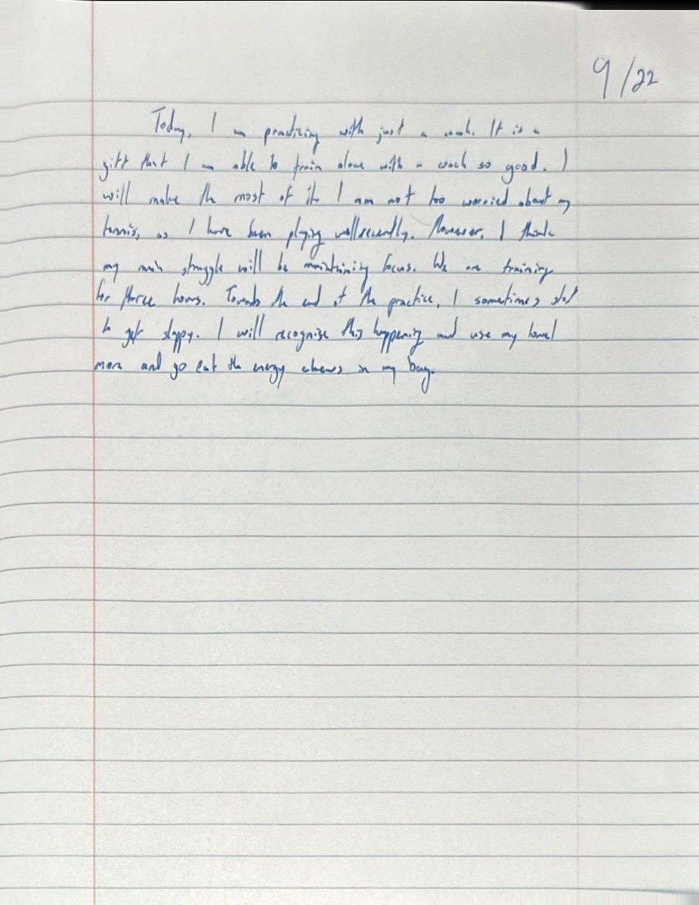 Scan of the handwritten notebook page, September 22, 2024