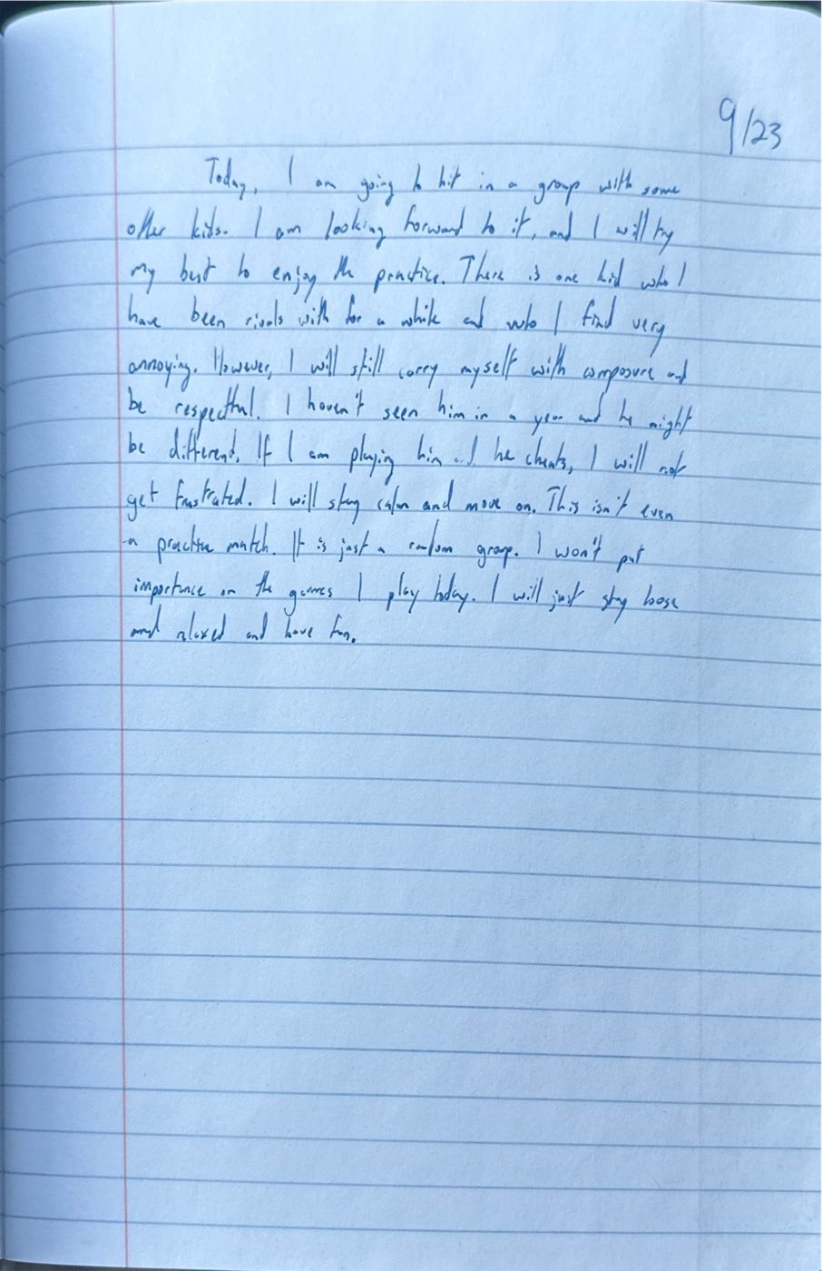 Scan of the handwritten notebook page, September 23, 2024