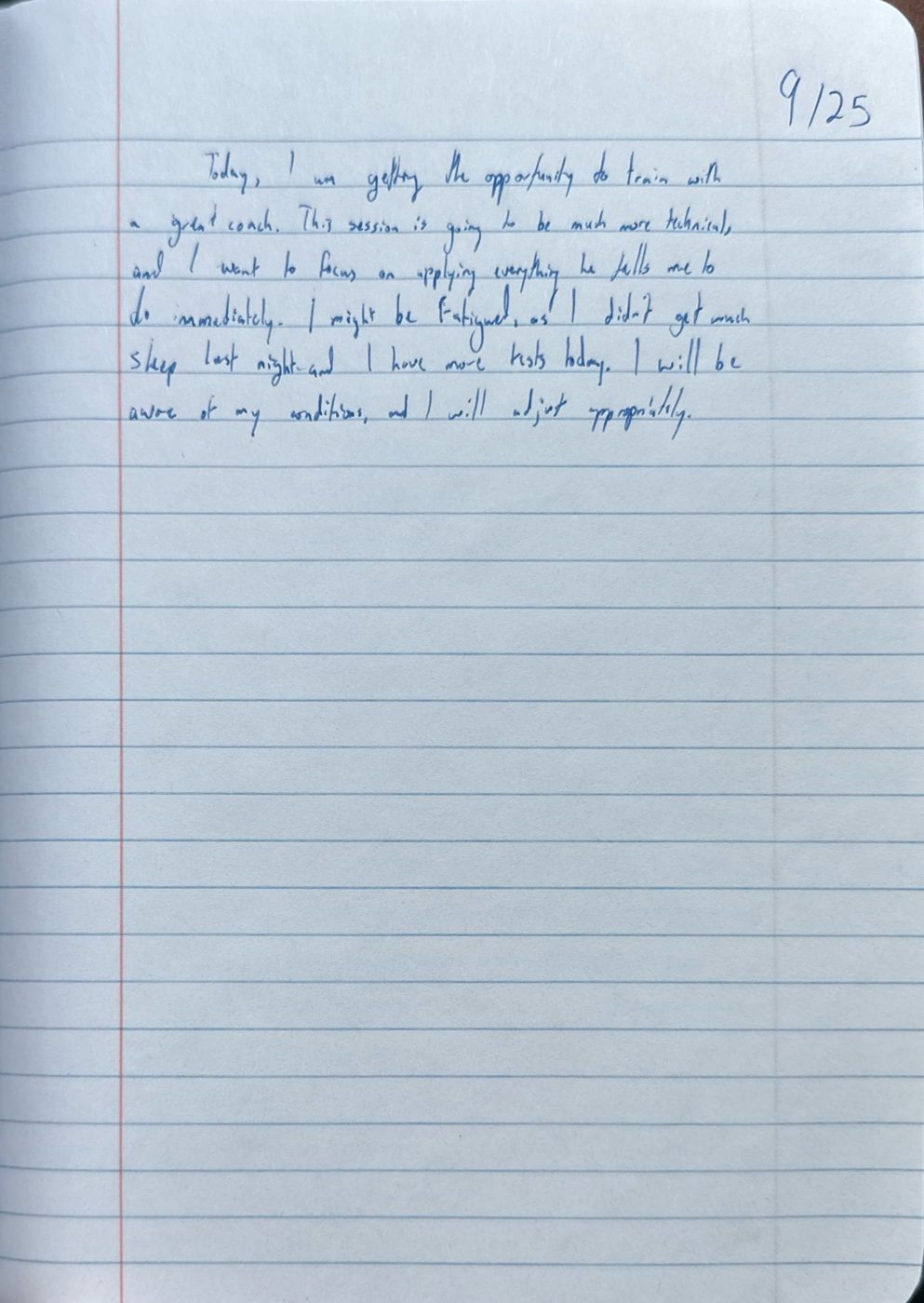 Scan of the handwritten notebook page, September 25, 2024