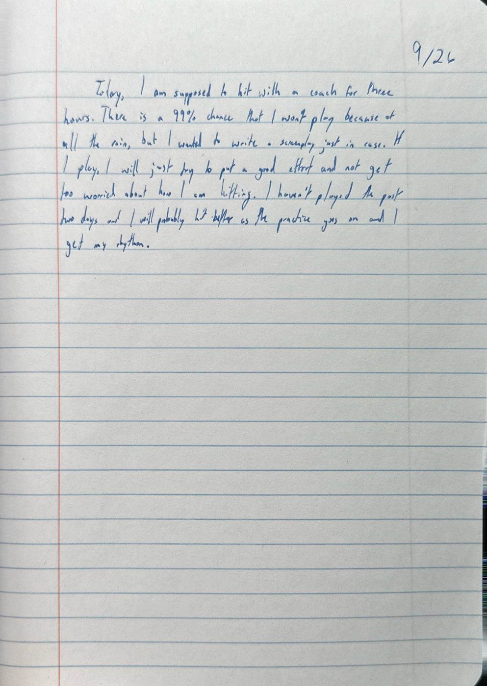 Scan of the handwritten notebook page, September 26, 2024