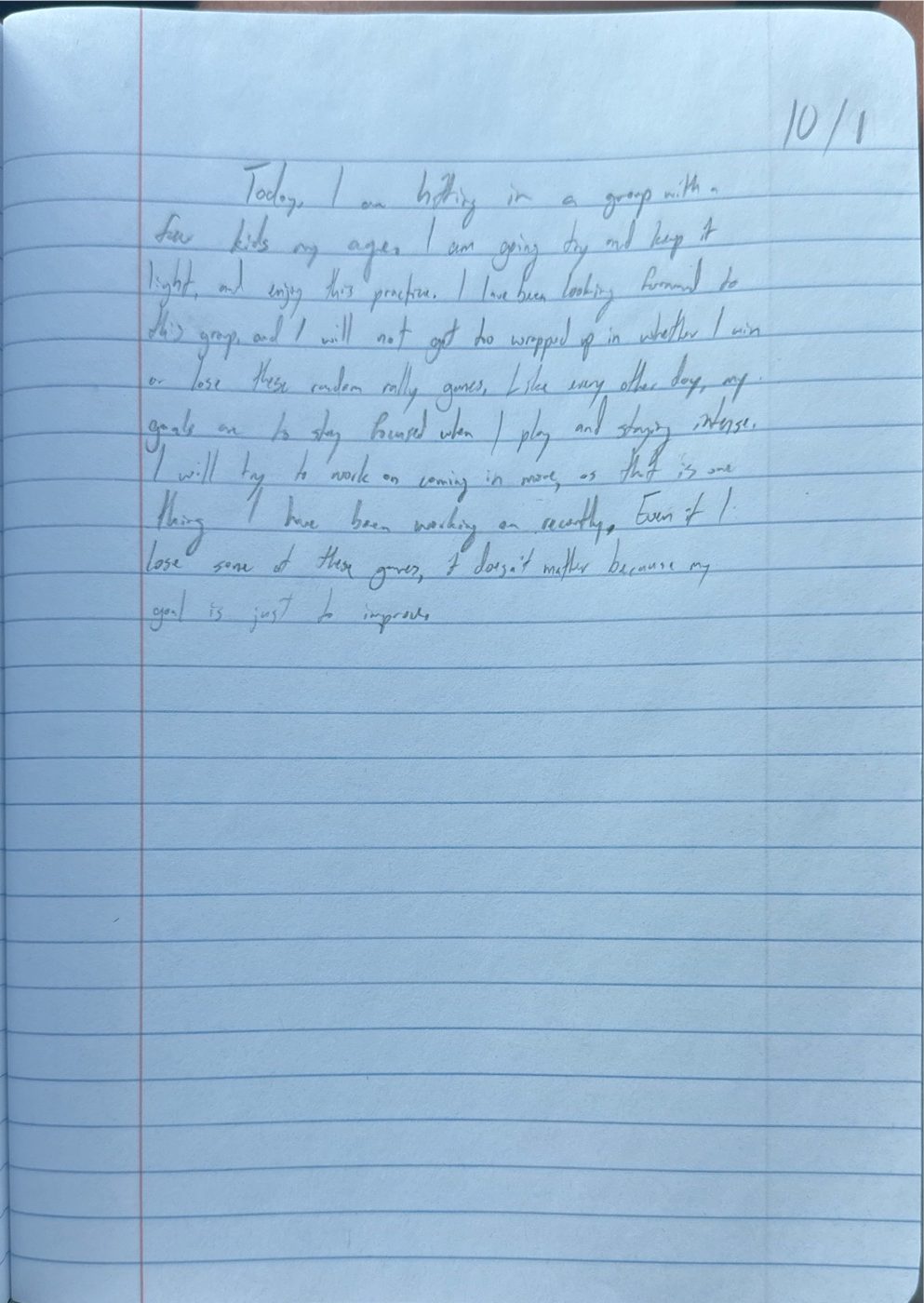 Scan of the handwritten notebook page, October 1, 2024