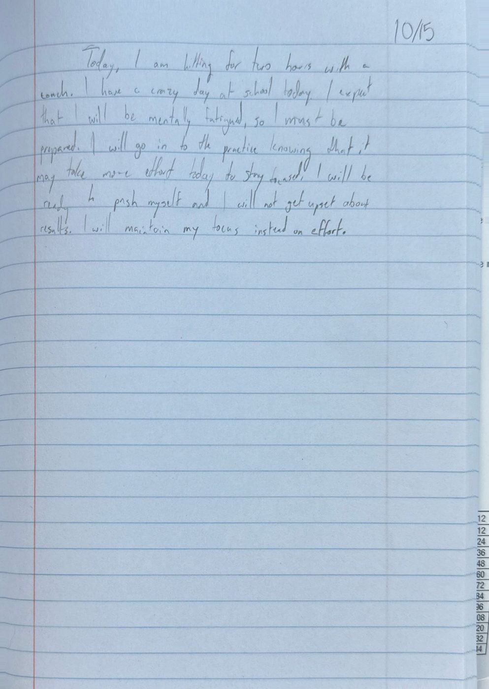 Scan of the handwritten notebook page, October 15, 2024