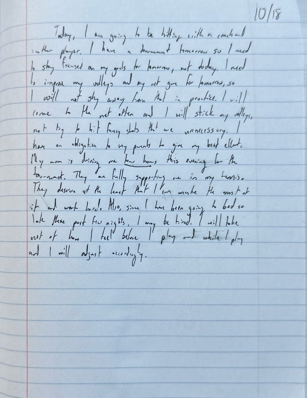Scan of the handwritten notebook page, October 18, 2024