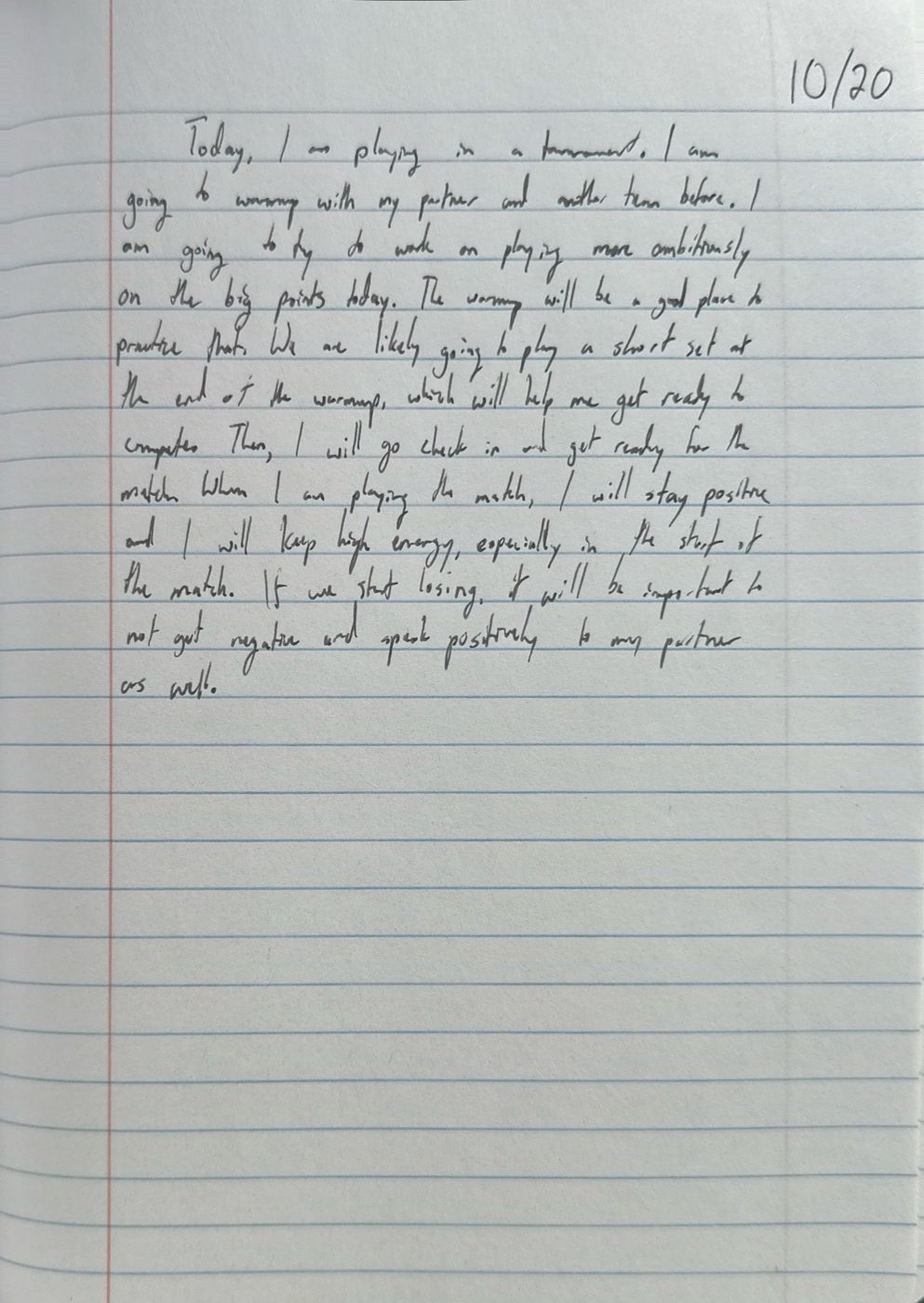 Scan of the handwritten notebook page, October 20, 2024