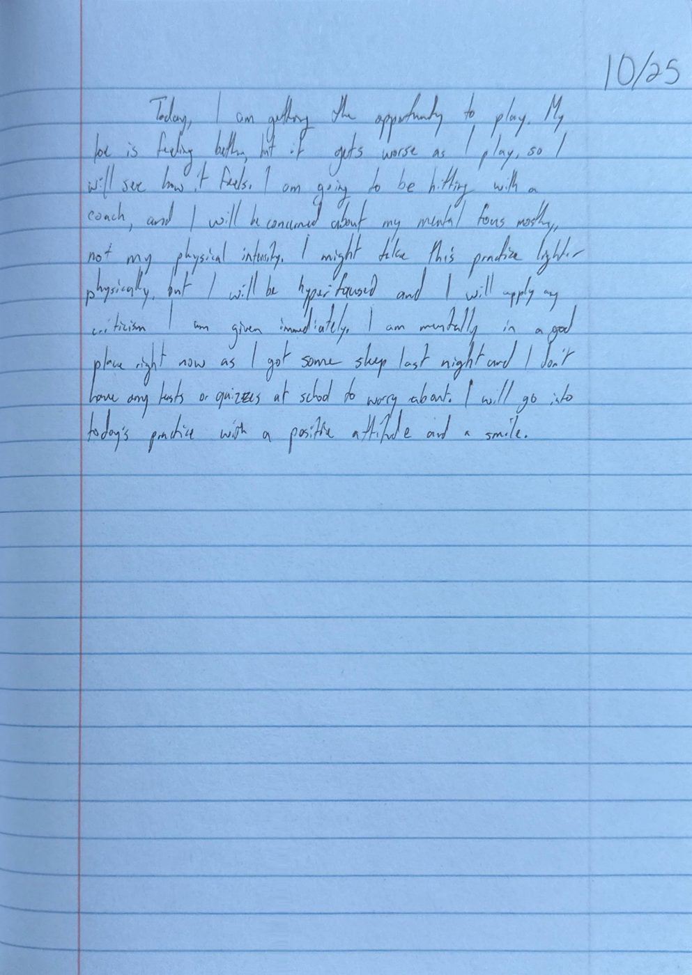 Scan of the handwritten notebook page, October 25, 2024