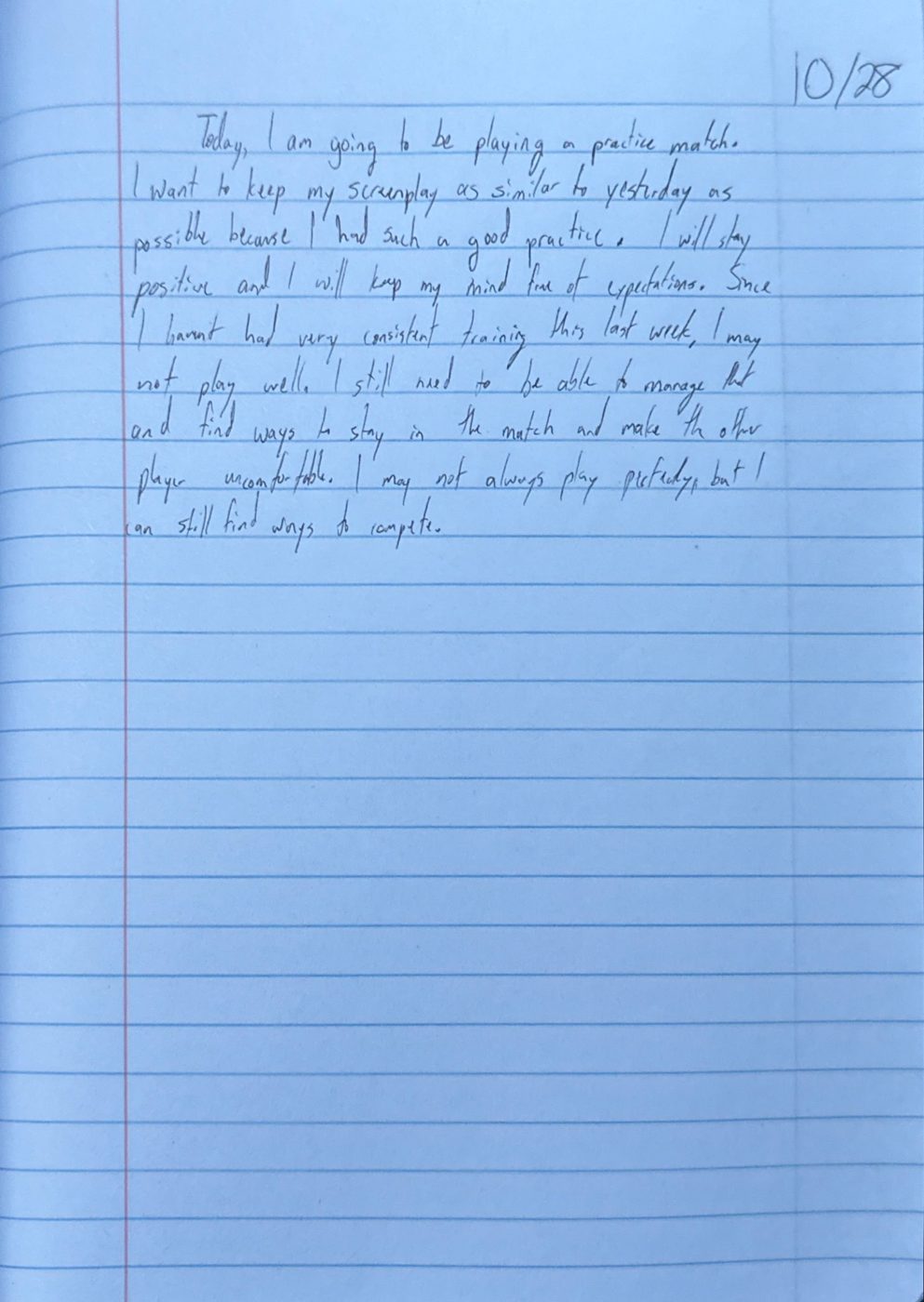 Scan of the handwritten notebook page, October 28, 2024