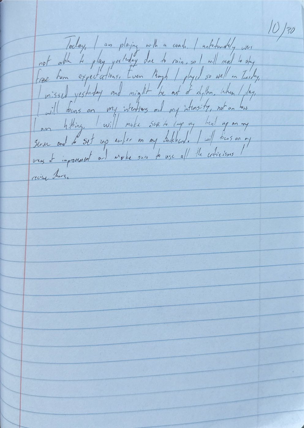 Scan of the handwritten notebook page, October 30, 2024
